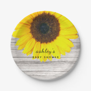 Rustic Wood Sunflower Baby Shower Personalised Paper Plate
