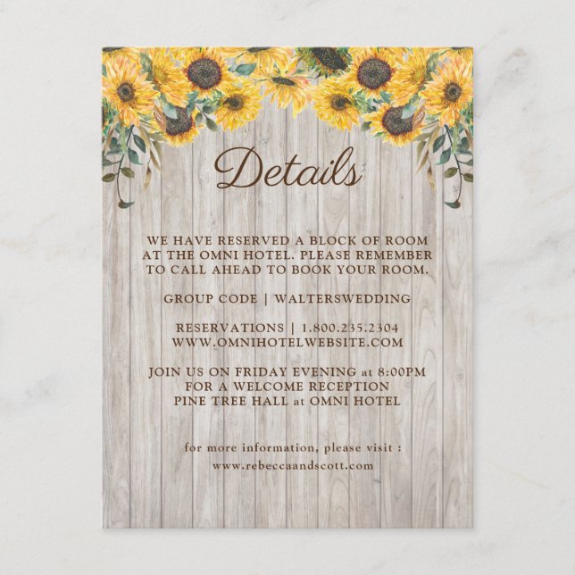 Rustic Wood Sunflower Barn Wedding Enclosure Card (Front)