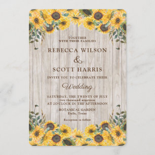 Rustic Wood Sunflower Barn Wedding Invitation