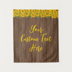 Rustic Wood Sunflower Birthday Backdrop Photobooth Tapestry