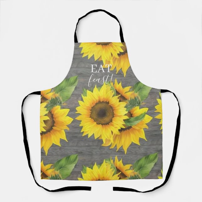 Rustic Wood Sunflower Bon Appetit Chef Apron (Front)
