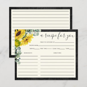 Rustic Wood Sunflower Bridal Shower Recipe Card