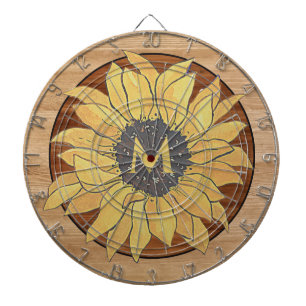  Rustic Wood Sunflower Brown Yellow Dartboard