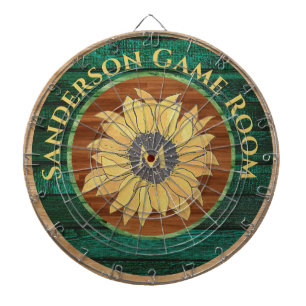  Rustic Wood Sunflower Brown Yellow Green Dartboard