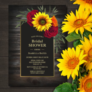 Rustic Wood Sunflower Burgundy Rose Bridal Shower Invitation