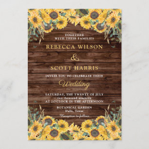 Rustic Wood Sunflower Country Barn Wedding Invitation