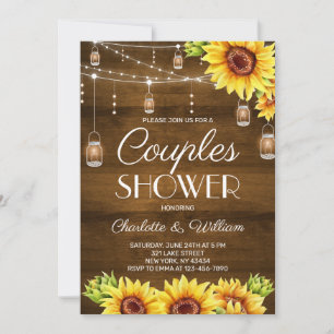 Rustic Wood Sunflower Couples Shower Invitation