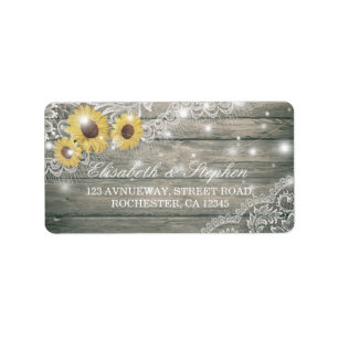 Rustic Wood Sunflower Elegant Lace Wedding Address Label