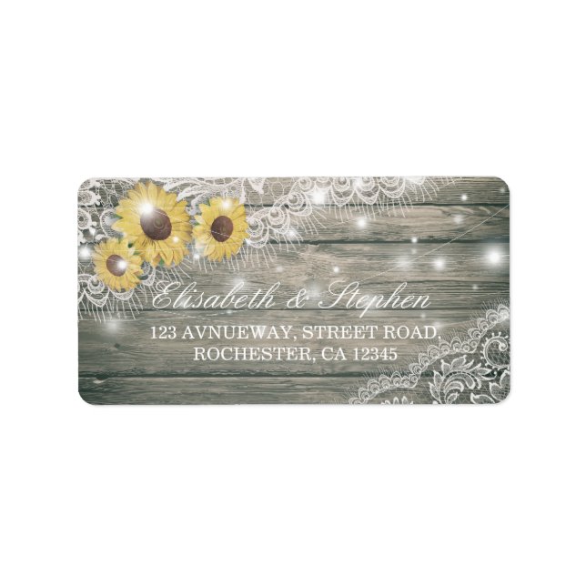 Rustic Wood Sunflower Elegant Lace Wedding Address Label (Front)