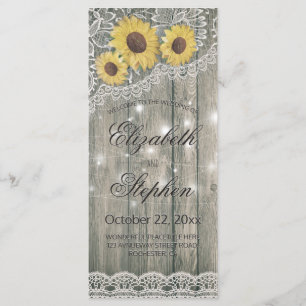 Rustic Wood Sunflower Elegant Lace Wedding Program