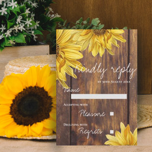 Rustic Wood Sunflower Fall Country Wedding RSVP Card