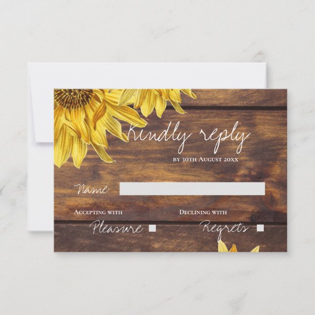 Rustic Wood Sunflower Fall Country Wedding  RSVP Card (Front)