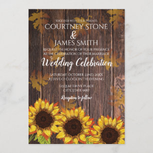 Rustic Wood & Sunflower Fall Wedding Invitation