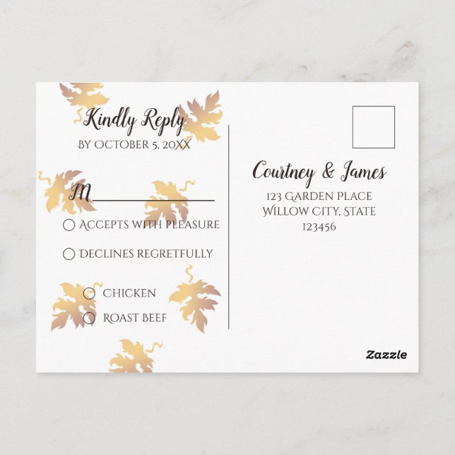 Rustic wood & Sunflower | Fall Wedding RSVP Postcard (Back)