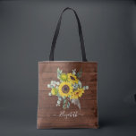 Rustic Wood Sunflower Floral Watercolor Tote Bag<br><div class="desc">Pretty sunflowers on a rustic wood background decorate this tote bag. Personalise it with your name. A perfect summer accessory or bridesmaid gift. Designed for you by Blackberry Boulevard.</div>
