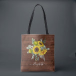 Rustic Wood Sunflower Floral Watercolor Tote Bag<br><div class="desc">Pretty sunflowers on a rustic wood background decorate this tote bag. Personalise it with your name. A perfect summer accessory or bridesmaid gift. Designed for you by Blackberry Boulevard.</div>