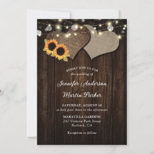 Rustic Wood Sunflower Floral Wedding Invitations