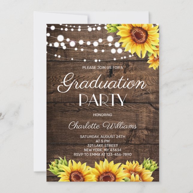 Rustic Wood Sunflower Graduation Party Invitation (Front)