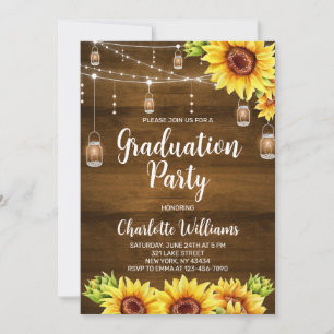 Rustic Wood Sunflower Graduation Party Invitation