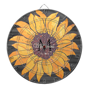  Rustic Wood Sunflower Gray and Yellow Dartboard