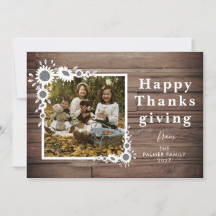 Rustic Wood Sunflower Happy Thanksgiving Photo Holiday Card
