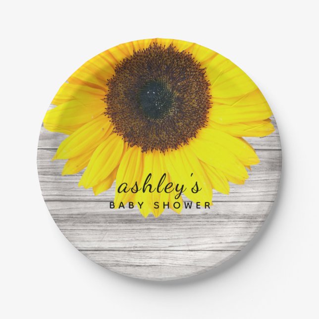 Rustic Wood Sunflower Paper Plate (Front)