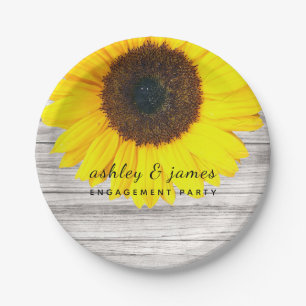 Rustic Wood Sunflower Personalised Paper Plate