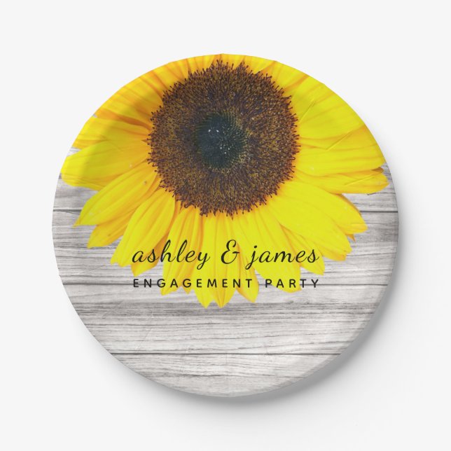 Rustic Wood Sunflower Personalised Paper Plate (Front)