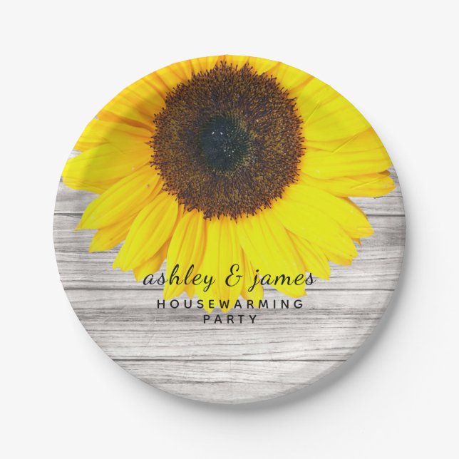 Rustic Wood Sunflower Personalised Paper Plate (Front)
