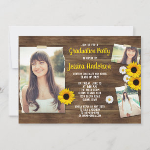 Rustic Wood Sunflower Photo Template Graduation