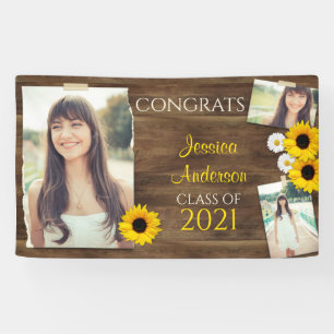 Rustic Wood Sunflower Photo Template Graduation Banner