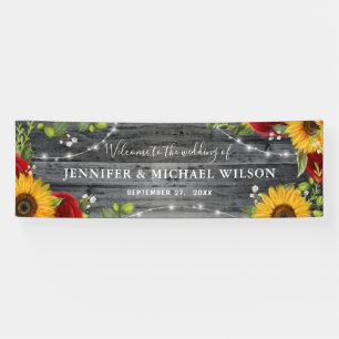 Rustic Wood Sunflower Red Rose Welcome Wedding Banner