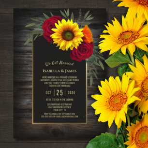 Rustic Wood Sunflower Rose Wedding Reception Invitation