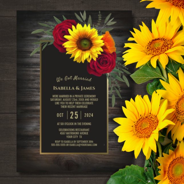 Rustic Wood Sunflower Rose Wedding Reception Invitation (Creator Uploaded)