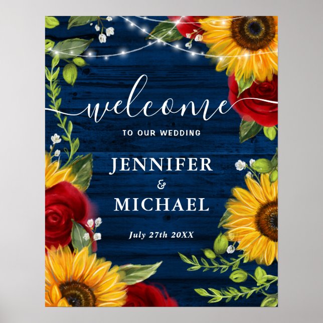 Rustic Wood Sunflower Rose Welcome Wedding Signs (Front)