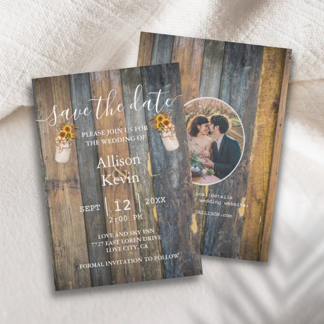 Rustic Wood Sunflower Save The Date Fall Wedding N Invitation (Creator Uploaded)