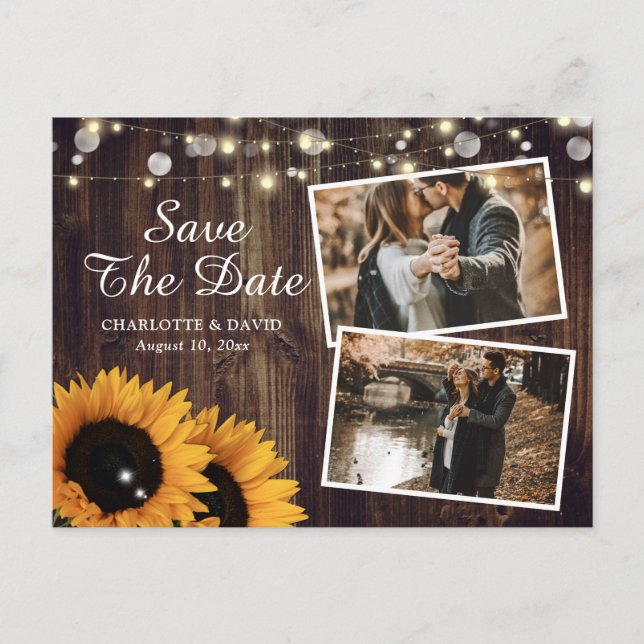 Rustic Wood Sunflower Save The Date Photo Announcement Postcard (Front)