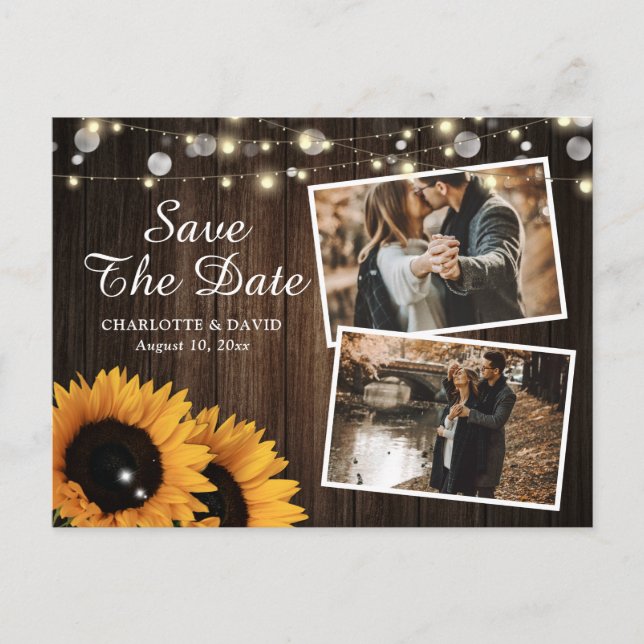 Rustic Wood Sunflower Save The Date Photo Announcement Postcard (Front)