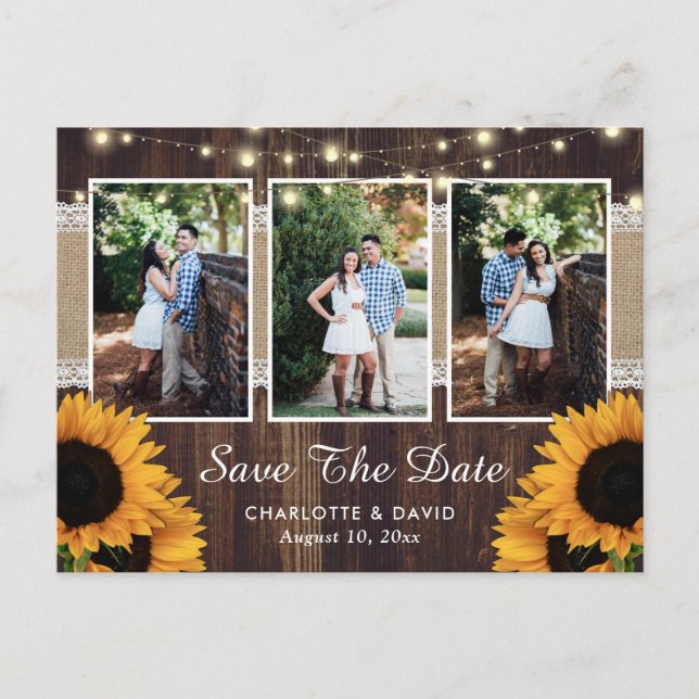 Rustic Wood Sunflower Save The Date Photo Postcard (Front)