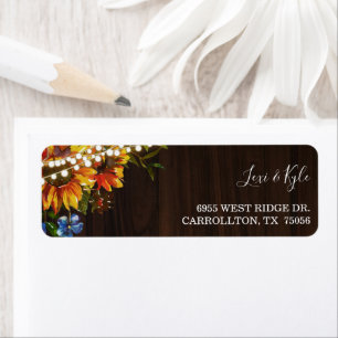 Rustic Wood Sunflower String Lights Address Label Return Address Label