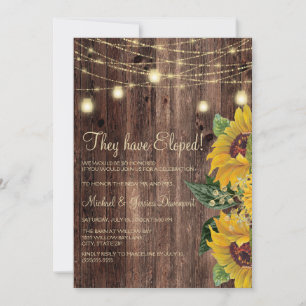 Rustic Wood Sunflower String Lights Elopement Invitation