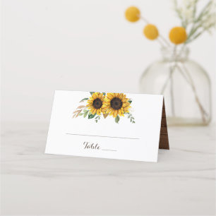 Rustic Wood Sunflower String Lights Lace Mason Jar Place Card