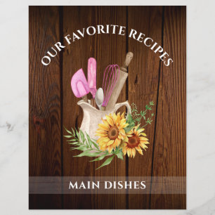 Rustic Wood Sunflower Tabbed Recipe Binder Divider