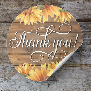 Rustic Wood Sunflower Thank you! Sticker