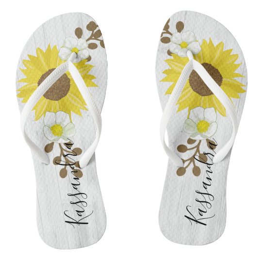 flip flops with sunflower logo