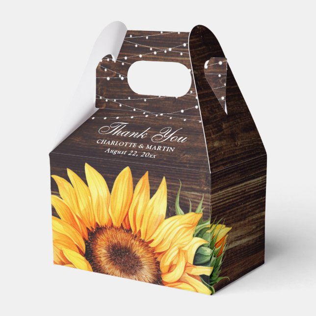 Rustic Wood Sunflower Wedding Favour Box (Front Side)