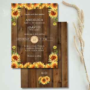 Rustic Wood Sunflower Wedding Invitation