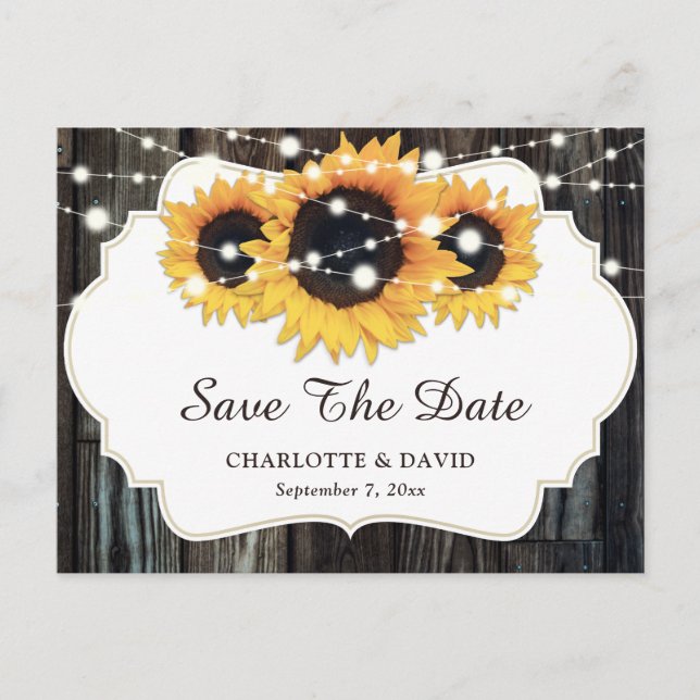 Rustic Wood Sunflower Wedding Save The Date Announcement Postcard (Front)
