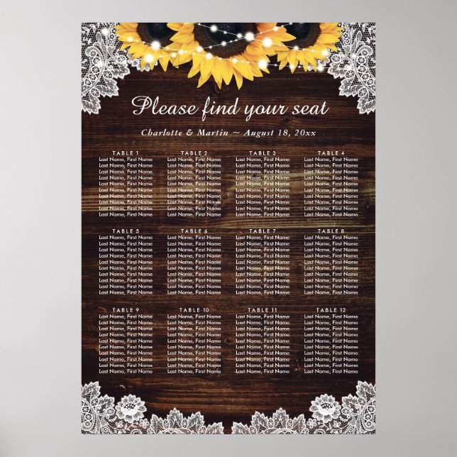 Rustic Wood Sunflower Wedding Seating Chart 12 (Front)