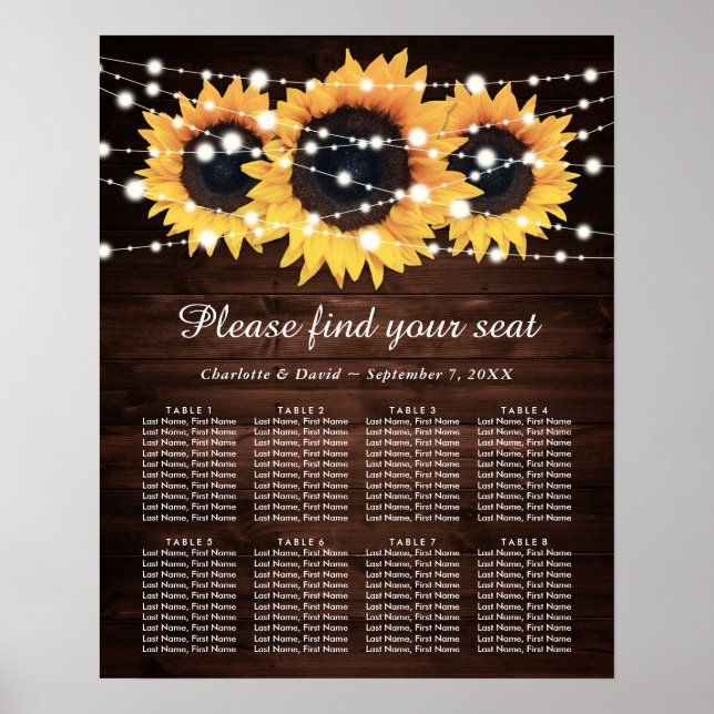 Rustic Wood Sunflower Wedding Seating Chart 8 (Front)